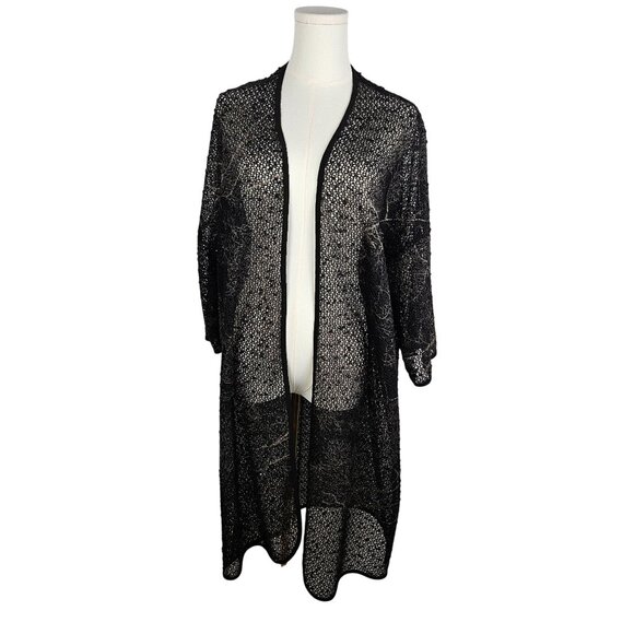 Clara Sunwoo Duster Cardigan XL Black Abstract Gold Mesh Sequin Embellished - Picture 2 of 12